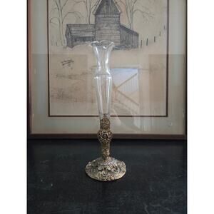 Vintage Matson Ormolu Gold Filigree Rose Bud Vase 12" Hollywood Regency Style